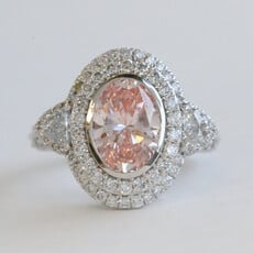 American Jewelry 14k White Gold 4ctw (3ct Fancy Intense Pink VS1 Ctr) Lab Grown Oval Diamond Double Halo Engagement Ring