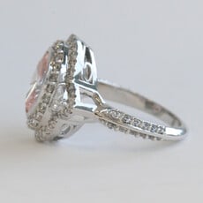 American Jewelry 14k White Gold 4ctw (3ct Fancy Intense Pink VS1 Ctr) Lab Grown Oval Diamond Double Halo Engagement Ring