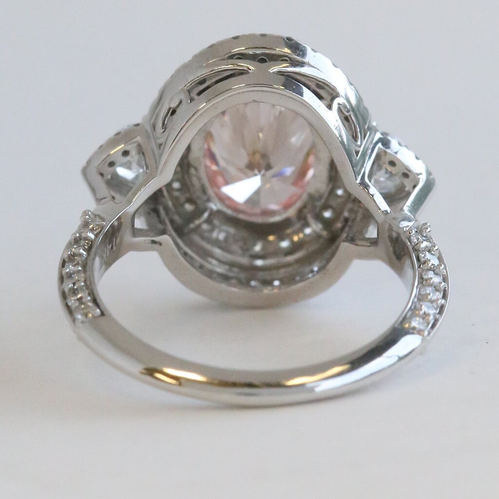 American Jewelry 14k White Gold 4ctw (3ct Fancy Intense Pink VS1 Ctr) Lab Grown Oval Diamond Double Halo Engagement Ring