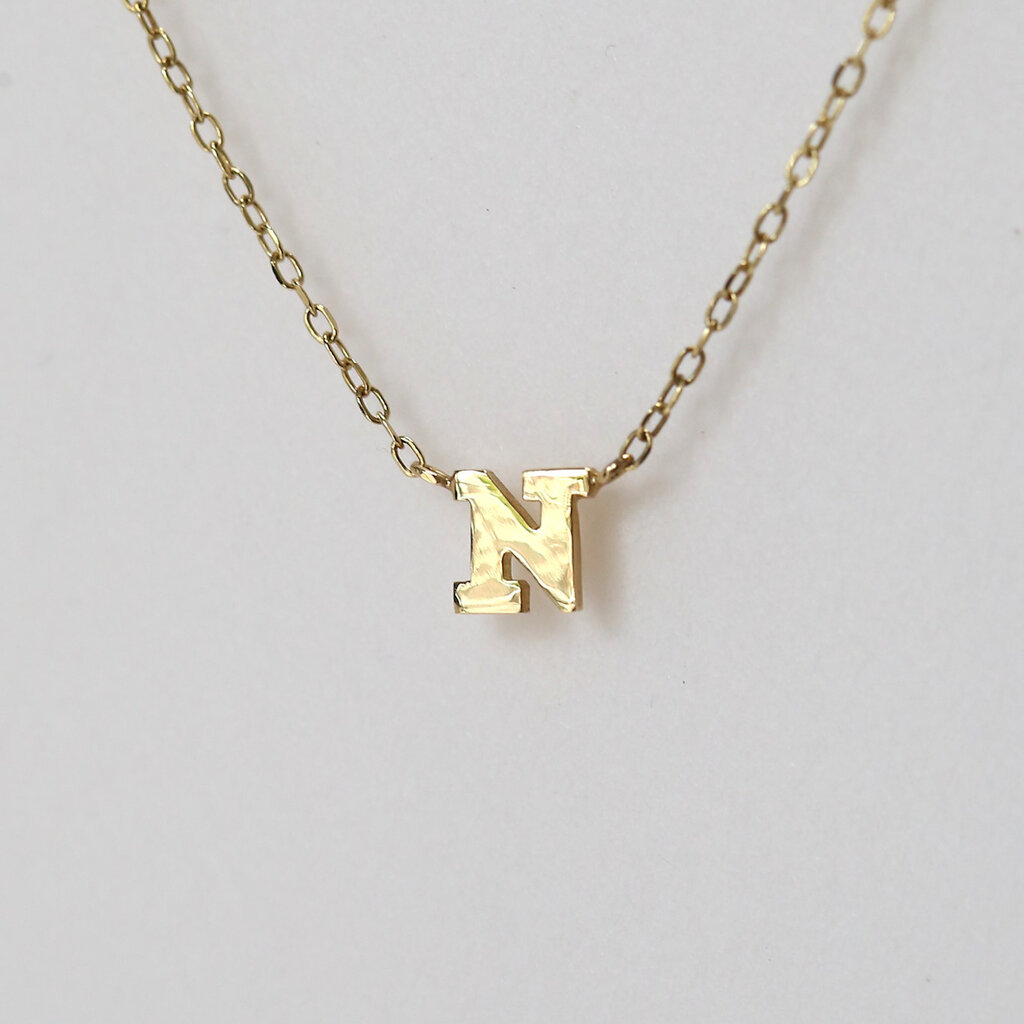 American Jewelry 14k Yellow Gold "N" Letter Initial Necklace (Adjustable 16-18")