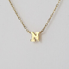 American Jewelry 14k Yellow Gold "N" Letter Initial Necklace (Adjustable 16-18")