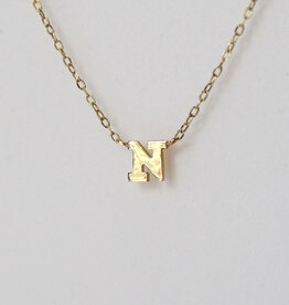 American Jewelry 14k Yellow Gold "N" Letter Initial Necklace (Adjustable 16-18")