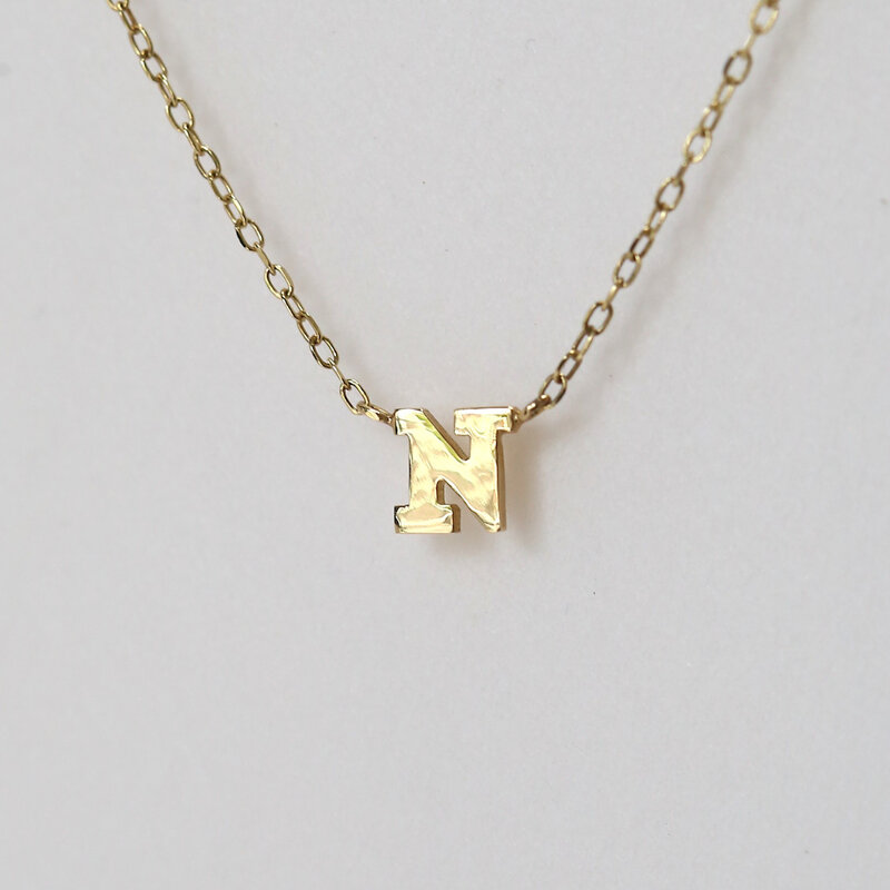 American Jewelry 14k Yellow Gold "N" Letter Initial Necklace (Adjustable 16-18")