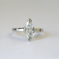 American Jewelry ESTATE Platinum 1.18ctw Marquise (1ct) & Baguette Engagement Ring (Size 6)