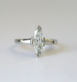American Jewelry ESTATE Platinum 1.18ctw Marquise (1ct) & Baguette Engagement Ring (Size 6)
