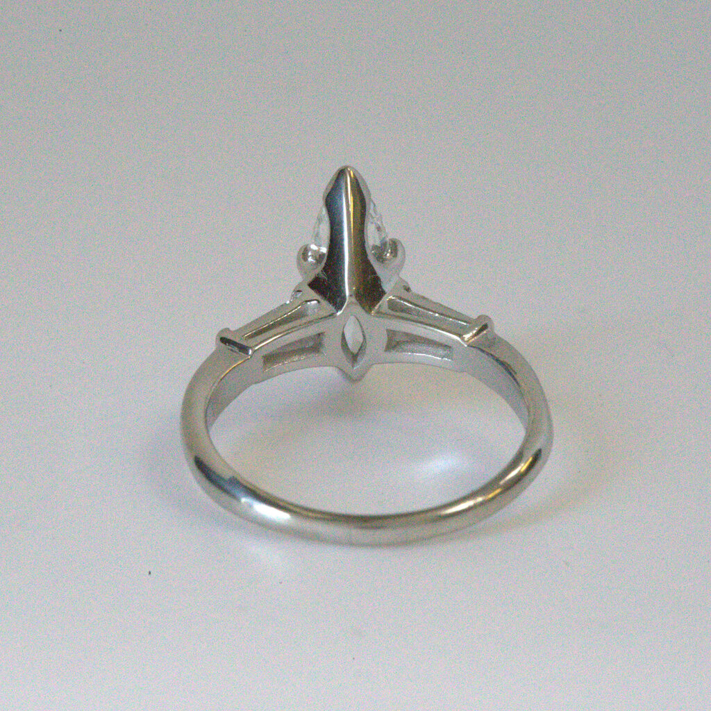 American Jewelry ESTATE Platinum 1.18ctw Marquise (1ct) & Baguette Engagement Ring (Size 6)