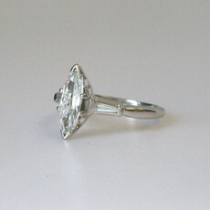 American Jewelry ESTATE Platinum 1.18ctw Marquise (1ct) & Baguette Engagement Ring (Size 6)