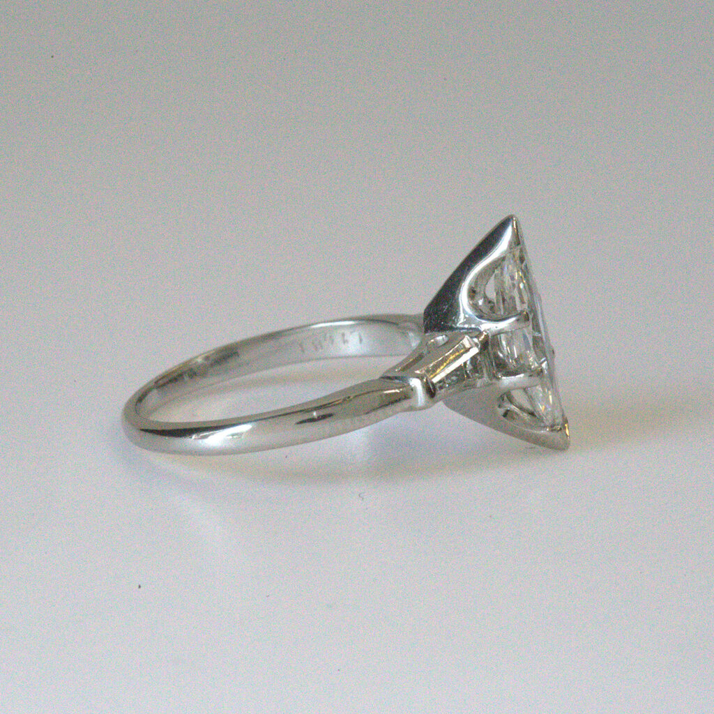 American Jewelry ESTATE Platinum 1.18ctw Marquise (1ct) & Baguette Engagement Ring (Size 6)