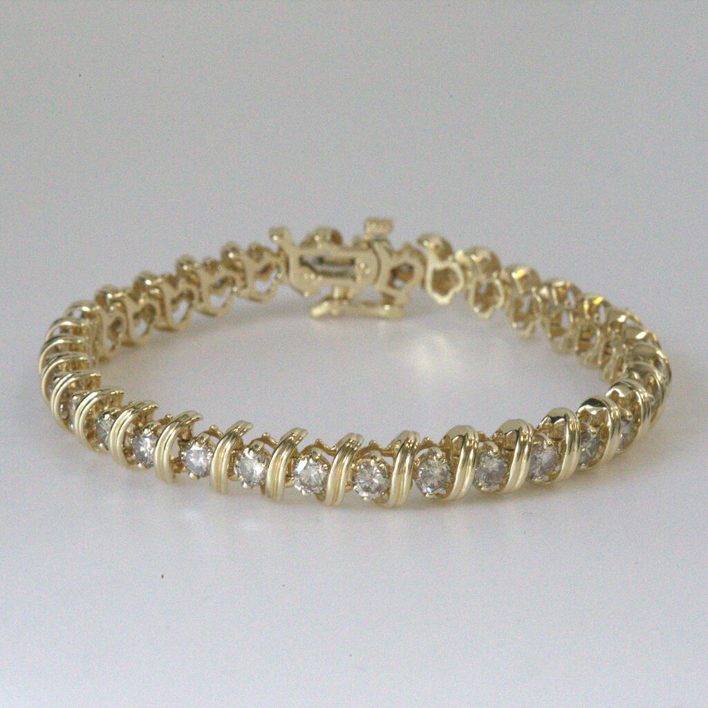 American Jewelry ESTATE 14k Yellow Gold 6.5ctw Diamond S-Link Bracelet (7")