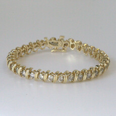 American Jewelry ESTATE 14k Yellow Gold 6.5ctw Diamond S-Link Bracelet (7")