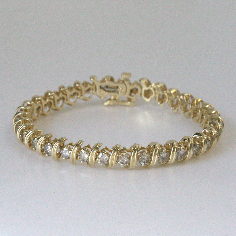 American Jewelry ESTATE 14k Yellow Gold 6.5ctw Diamond S-Link Bracelet (7")