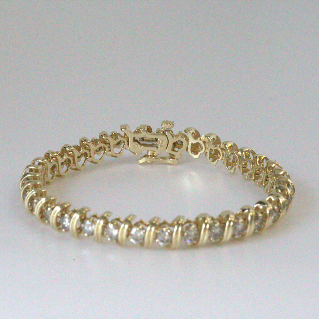 American Jewelry ESTATE 14k Yellow Gold 6.5ctw Diamond S-Link Bracelet (7")