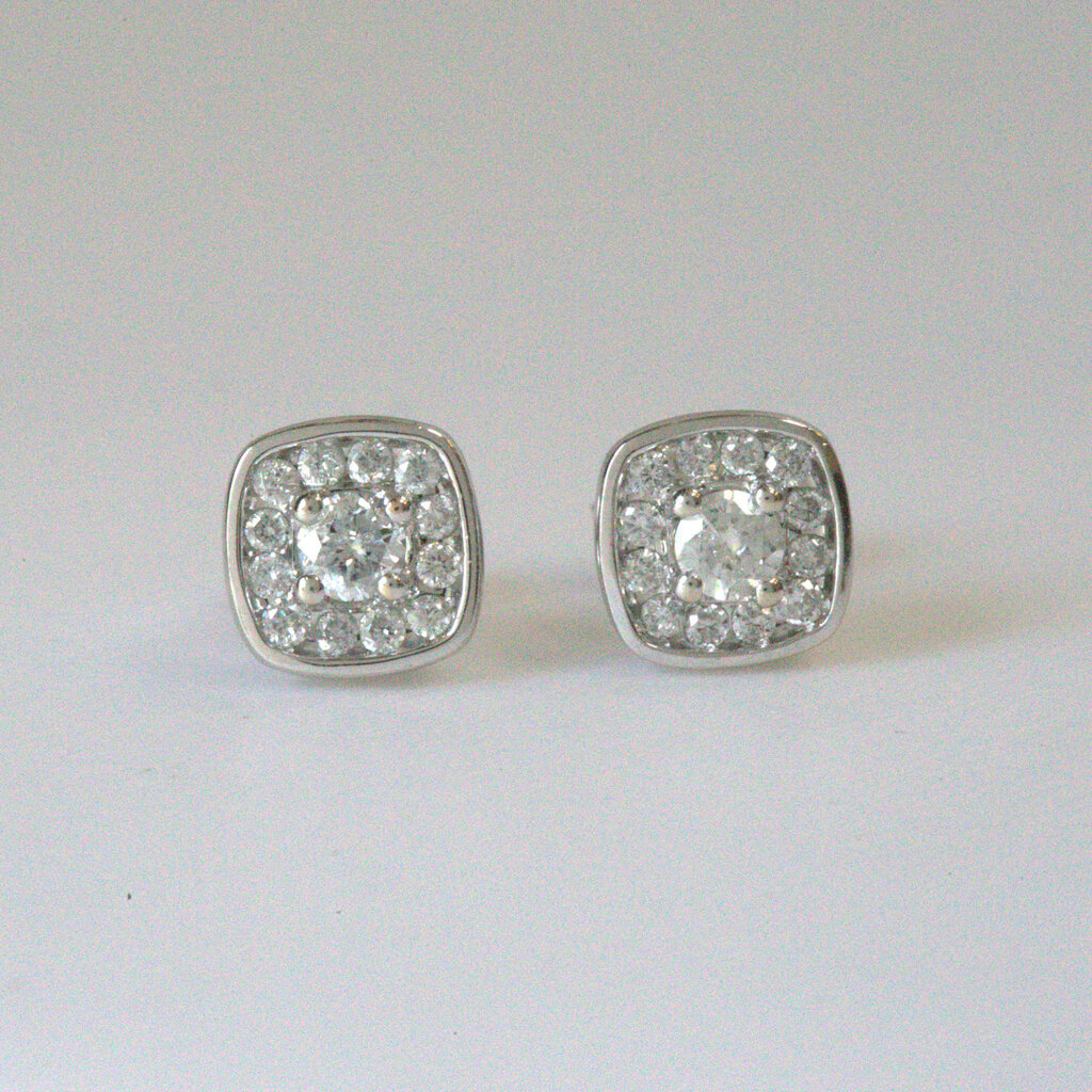 American Jewelry ESTATE 14k White Gold 7.7mm Cushion 1/2ctw Diamond Halo Stud Earrings