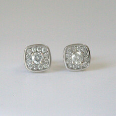 American Jewelry ESTATE 14k White Gold 7.7mm Cushion 1/2ctw Diamond Halo Stud Earrings