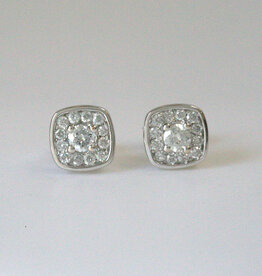 American Jewelry ESTATE 14k White Gold 7.7mm Cushion 1/2ctw Diamond Halo Stud Earrings