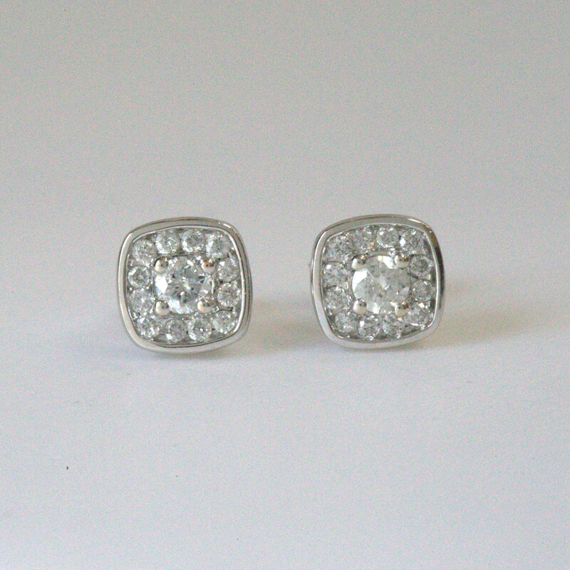 American Jewelry ESTATE 14k White Gold 7.7mm Cushion 1/2ctw Diamond Halo Stud Earrings