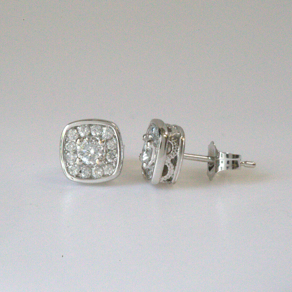 American Jewelry ESTATE 14k White Gold 7.7mm Cushion 1/2ctw Diamond Halo Stud Earrings