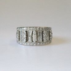American Jewelry ESTATE 14k White Gold 1ctw Baguette & Round Diamond Wide Ring (Size 6.75)
