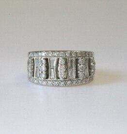 American Jewelry ESTATE 14k White Gold 1ctw Baguette & Round Diamond Wide Ring (Size 6.75)