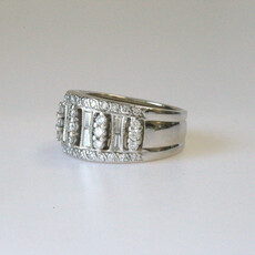 American Jewelry ESTATE 14k White Gold 1ctw Baguette & Round Diamond Wide Ring (Size 6.75)