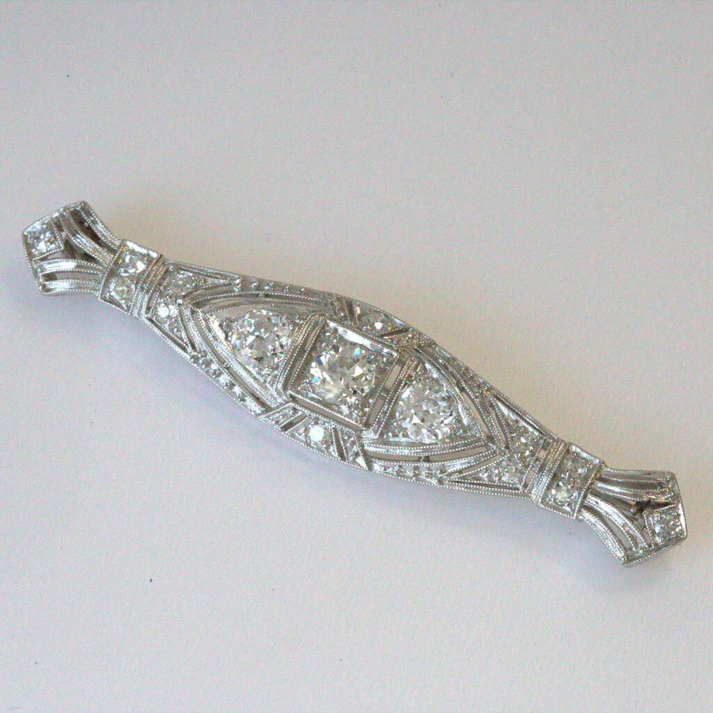 American Jewelry ESTATE Platinum 1.4ctw Old European Vintage VS Diamond Broach