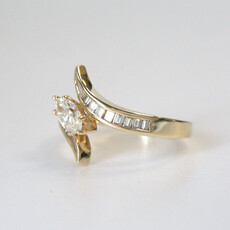 American Jewelry ESTATE 14k Yellow Gold 1ctw Marquise & Baguette Channel Set Bypass Ring (Size 8)