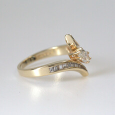 American Jewelry ESTATE 14k Yellow Gold 1ctw Marquise & Baguette Channel Set Bypass Ring (Size 8)