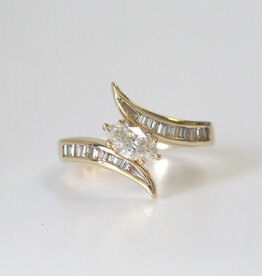 American Jewelry ESTATE 14k Yellow Gold 1ctw Marquise & Baguette Channel Set Bypass Ring (Size 8)