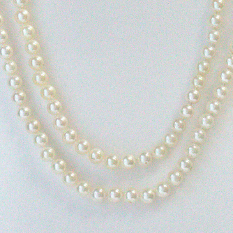 American Jewelry 14k Yellow Gold Double Akoya Pearl Strand Necklace 16"