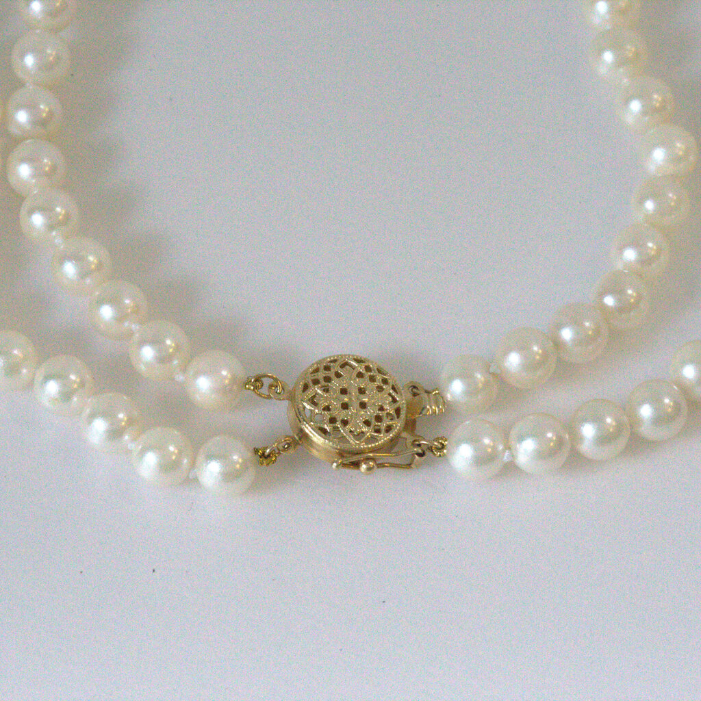 American Jewelry 14k Yellow Gold Double Akoya Pearl Strand Necklace 16"
