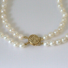 American Jewelry 14k Yellow Gold Double Akoya Pearl Strand Necklace 16"
