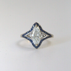 American Jewelry 14k White Gold 1.14ct (H/SI1)  Marquise Diamond & 1.58ctw Sapphire Venetti Engagement Ring (Size 6.5)