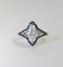 American Jewelry 14k White Gold 1.14ct (H/SI1)  Marquise Diamond & 1.58ctw Sapphire Venetti Engagement Ring (Size 6.5)