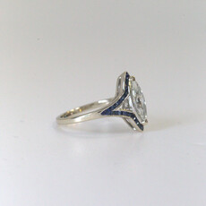 American Jewelry 14k White Gold 1.14ct (H/SI1)  Marquise Diamond & 1.58ctw Sapphire Venetti Engagement Ring (Size 6.5)