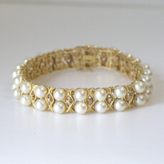 American Jewelry ESTATE 1/4ctw Diamond Double Row Pearl Bracelet (7")