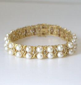 American Jewelry ESTATE 1/4ctw Diamond Double Row Pearl Bracelet (7")