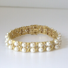 American Jewelry ESTATE 1/4ctw Diamond Double Row Pearl Bracelet (7")