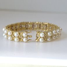 American Jewelry ESTATE 1/4ctw Diamond Double Row Pearl Bracelet (7")