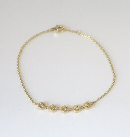 American Jewelry 14k Yellow Gold 0.12ctw Diamond Milgrain Bezel 5-Link Chain Bracelet (7.5")