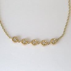 American Jewelry 14k Yellow Gold 0.12ctw Diamond Milgrain Bezel 5-Link Chain Bracelet (7.5")