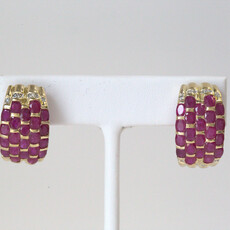 American Jewelry ESTATE 14k Yellow Gold 1/4ctw Diamond 10ctw Ruby Lever-Back Earrings