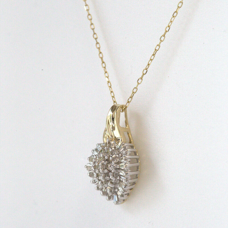 American Jewelry ESTATE 10k Yellow Gold 1/2ctw Baguette & Round Cluster Diamond Pendant (Pendant Only)