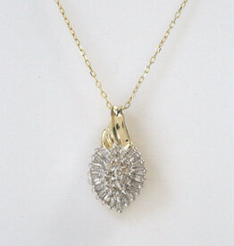 American Jewelry ESTATE 10k Yellow Gold 1/2ctw Baguette & Round Cluster Diamond Pendant (Pendant Only)