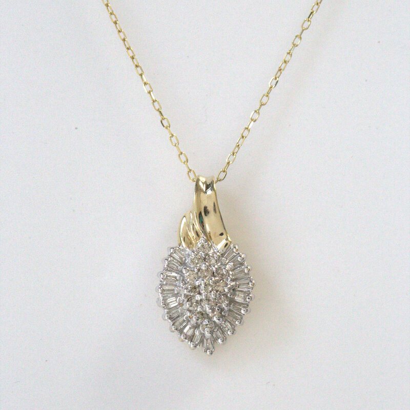 American Jewelry ESTATE 10k Yellow Gold 1/2ctw Baguette & Round Cluster Diamond Pendant (Pendant Only)