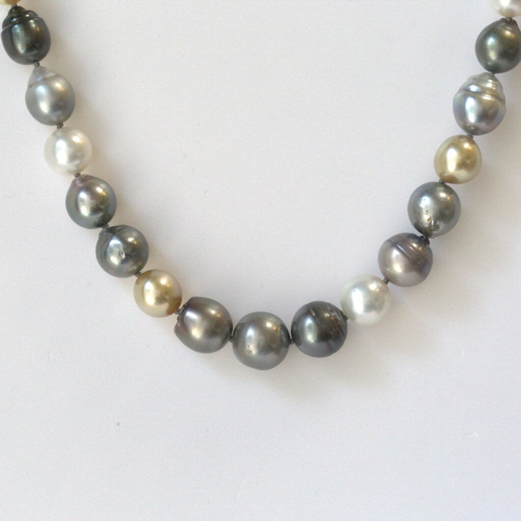 American Jewelry 14k Yellow Gold Multicolor 12-14mm Pearl Necklace Strand (18")