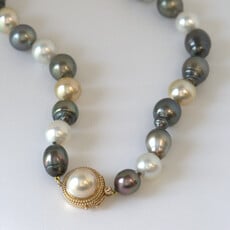 American Jewelry 14k Yellow Gold Multicolor 12-14mm Pearl Necklace Strand (18")