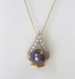 American Jewelry ESTATE 18k Yellow Gold/White Gold Two-Tone 1/5ctw Diamond & 10.5mm Tahitian Pearl Pendant (Pendant Only)