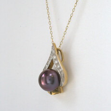 American Jewelry ESTATE 18k Yellow Gold/White Gold Two-Tone 1/5ctw Diamond & 10.5mm Tahitian Pearl Pendant (Pendant Only)