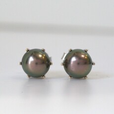 American Jewelry ESTATE 18k White Gold 10mm Tahitian Pearl Stud Earrings