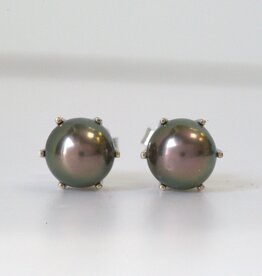American Jewelry ESTATE 18k White Gold 10mm Tahitian Pearl Stud Earrings